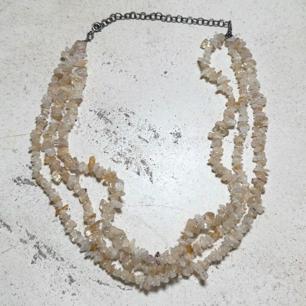Vintage Layered Earth Toned Quartz Chip Necklace